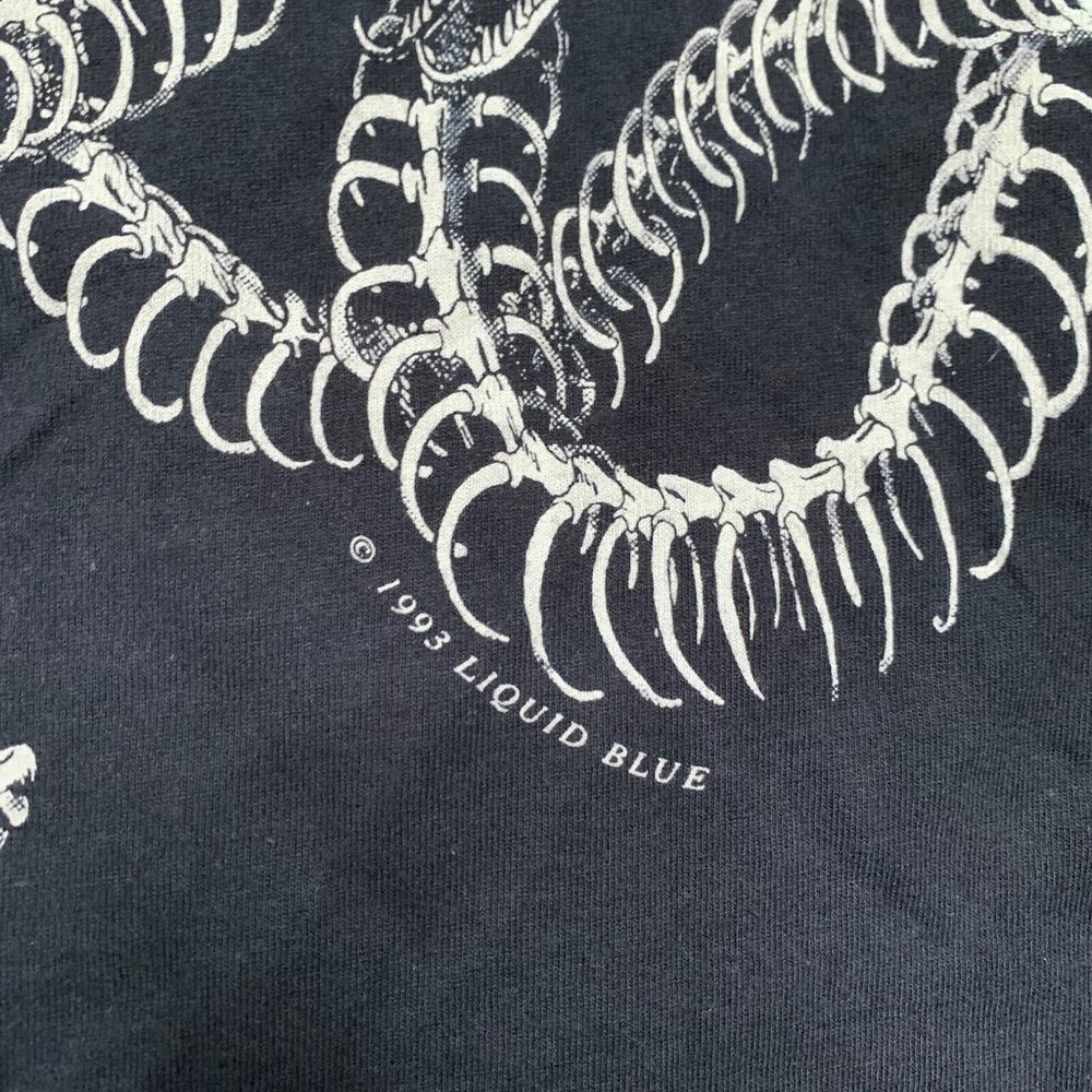 Vintage Liquid Blue Medusa Skull Single Stitch‎ T-Shirt  Snake Skeleton XL 1993 - Picture 8 of 8